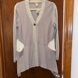 LOGO/ LORI GOLDSTEIN GRAY ONE BUTTON CARDIGAN NEW M